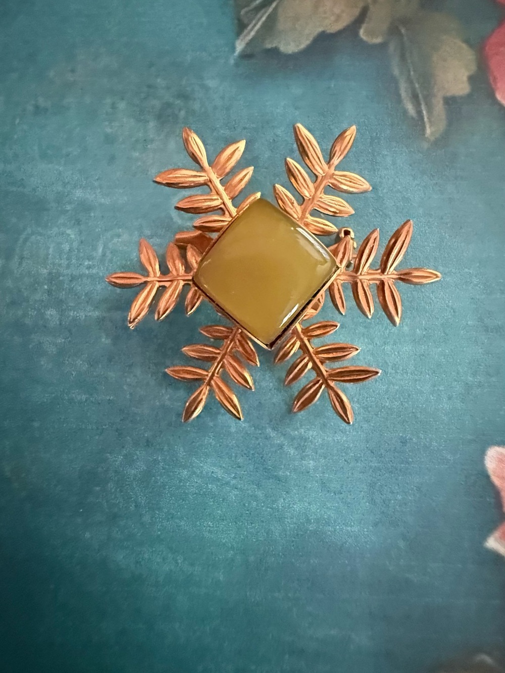 Gold Leaf Starburst Brooch with Olive Center